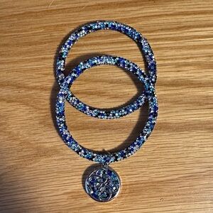 Blue and Silver Beaded Bracelet Set interlocking Guess marking of  4 G